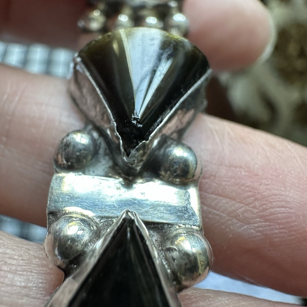 VTG Taxco Link Bracelet Size 6.5 Sheen Obsidian Signed 925 Sterling Mexico 26.1g - Picture 4 of 12